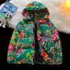 Chinese Style Hanfu Hooded Cotton Coat Loose Warm Jacket with Large Flowers