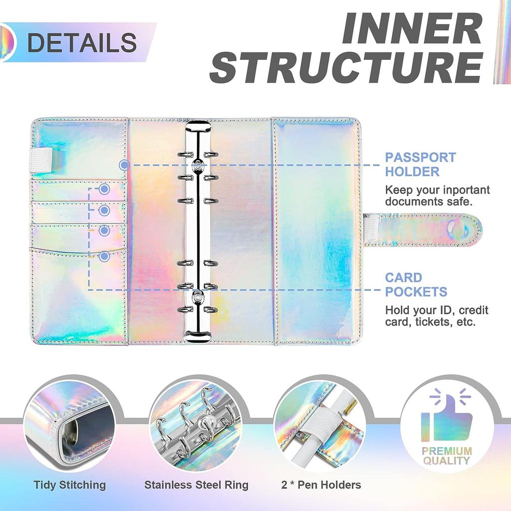2023 Laser Budget Binder Zipper Envelopes Organizer Cash Envelopes for Budgeting Saving Money A6 Planner 6 Pockets Accessories