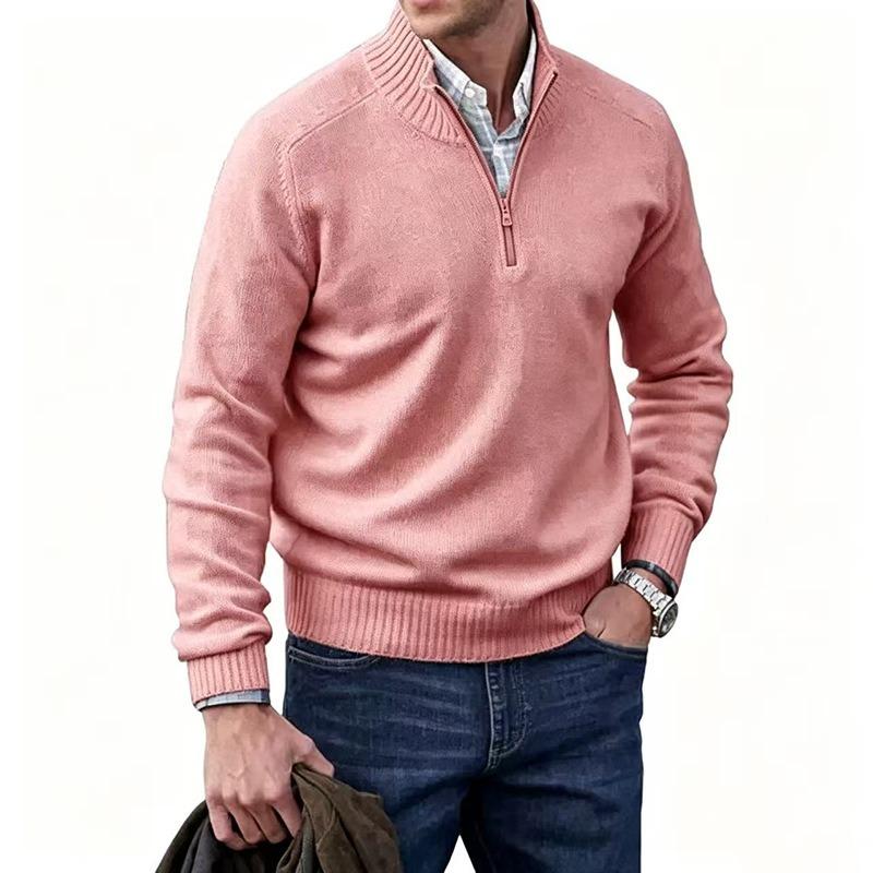 Men S Stand Collar Pullover Sweater Long Sleeve British Style Multi Color Warm