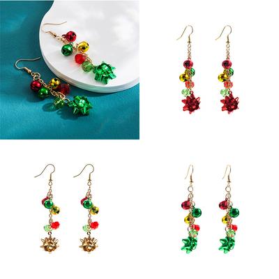 Earrings Female Red and Element Crystal Green Color Bell Flower Matching Jingling Ear Hooks