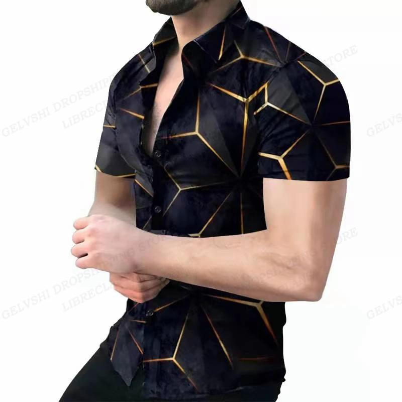 Geometrisch gemustertes Kurzarmhemd, stilvolles lässiges Herrenoberteil für den Alltag.