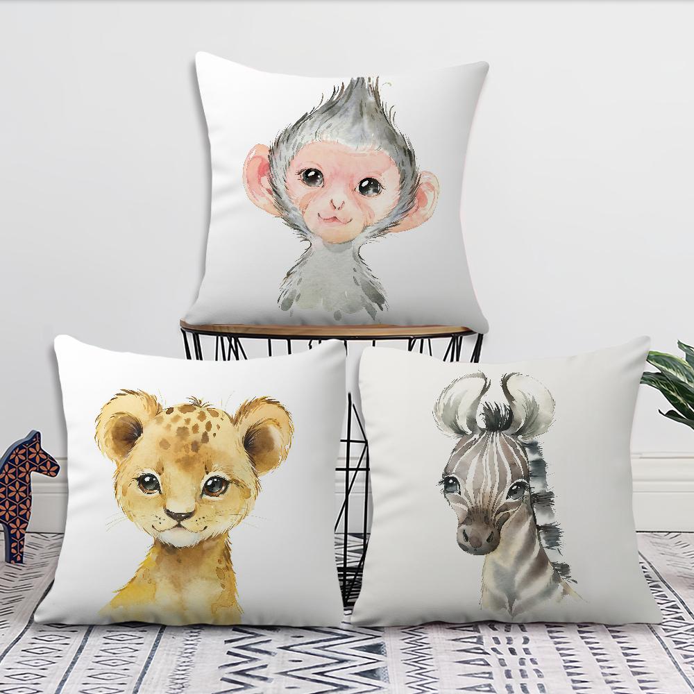 WWatercolor Cute Animal Cushion Cover For Pillow Printing Sofa Decoration Home Car Room Coffee Shop Office Nordic Simplicity