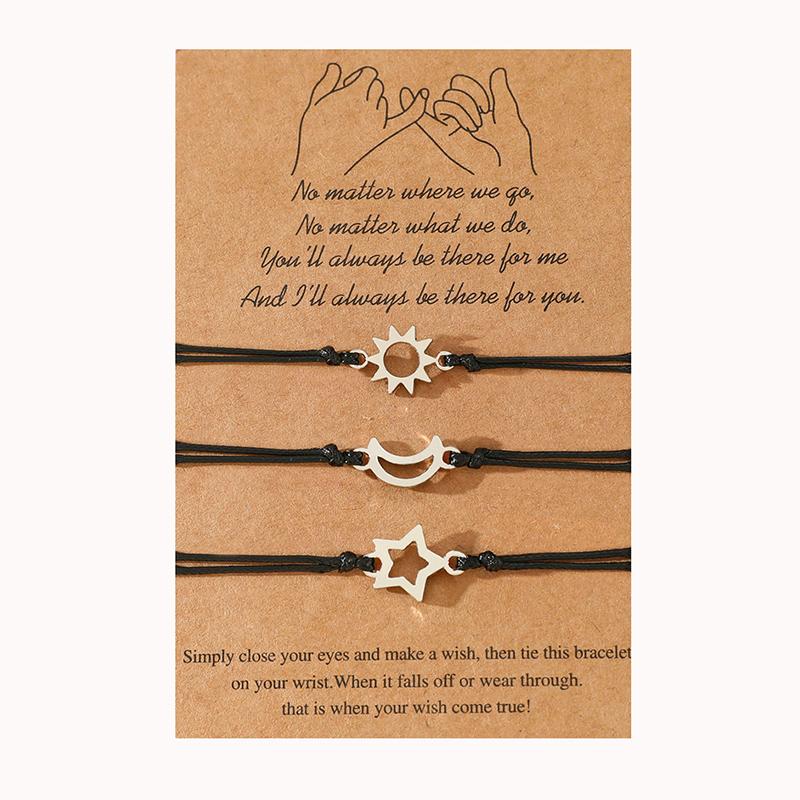 2025  Friendship Card Bracelet Able And Personalized Alloy Oil Drop Sun Moon Star Wax Rope Woven Bracelet 3-Piece Set