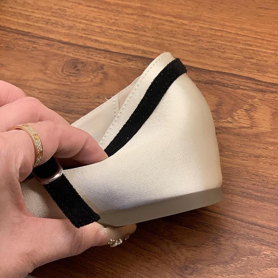 Gentle fairy evening wind single shoes spring French sweet elegant satin bow heightening Mary Jane shoes