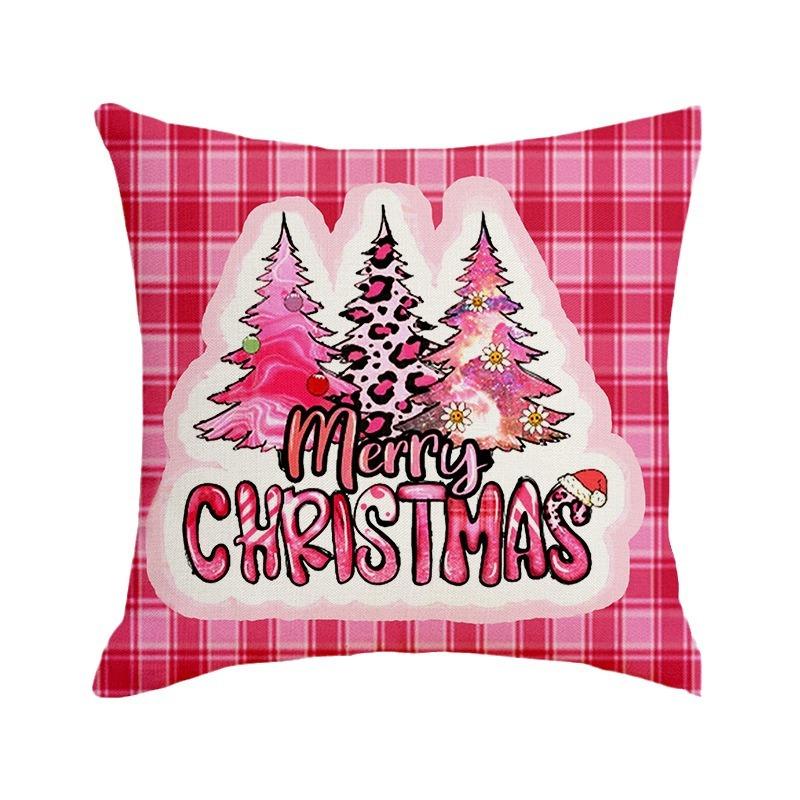 Pink New Christmas Printed Cushion Cover Sofa Bedroom Festive Santa Claus Snowman Pattern Cushion Cover