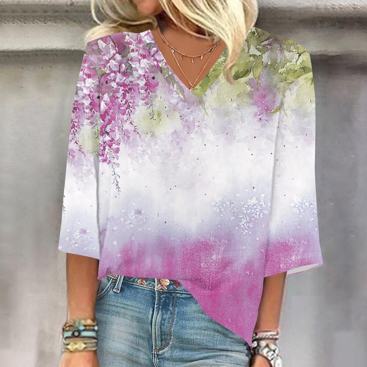 

2023 Весенне-осенний новый модный топ с рукавом 3/4 и принтом