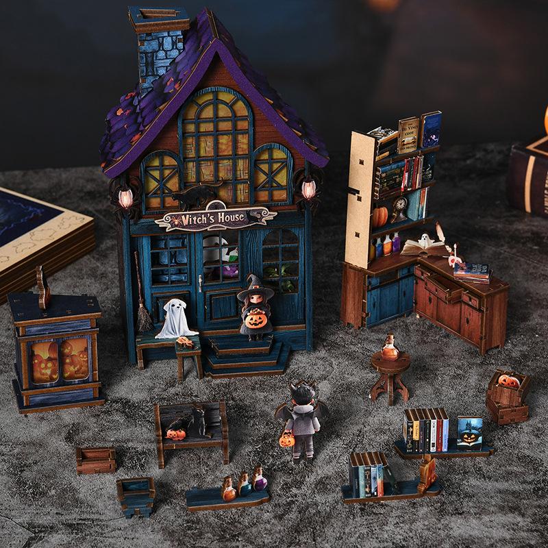 Retro DIY Wooden Castle Wonderful Night House Figurines Miniatures Kits With LED Lights Home Decoration For Adult Handmade Gifts