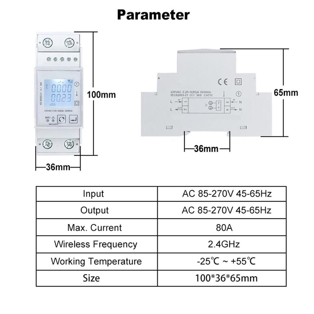 Smart Monitoring Solution For Tuya Compatible Energy Meter for Single Phase 80A with User Friendly App Features