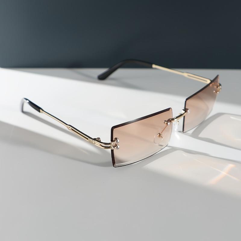 Chic Rimless Rectangle Fashion Glasses for Men & Women - Gradient Lens Metal Frame Perfect for Driving