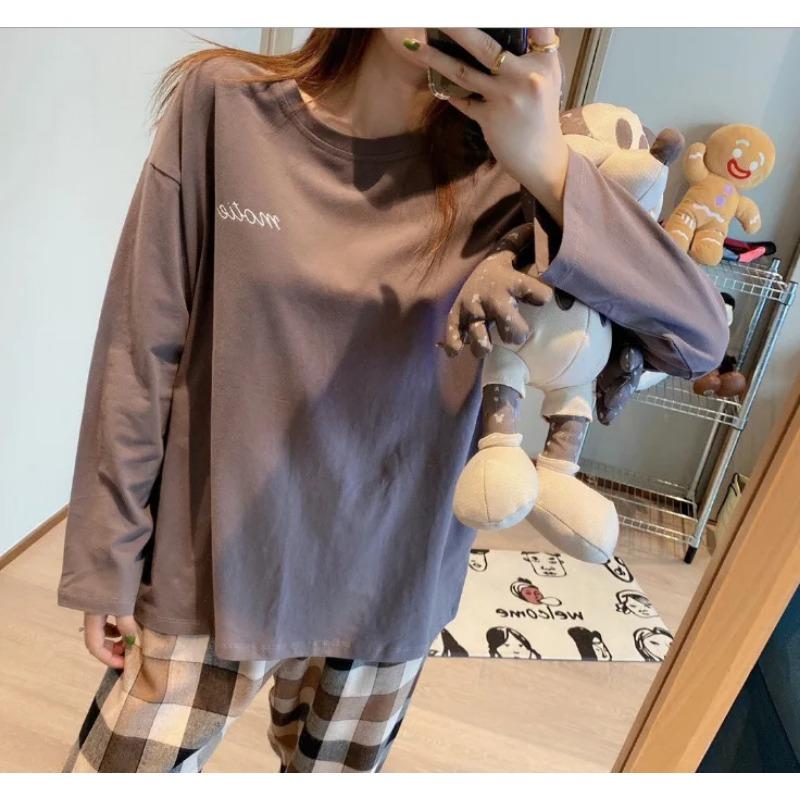 

Весна и осень Женская пижама Домашняя одежда Комплект пижамы для девочек Студенческая корейская Ins Свободная пижама с длинными рукавами Домашняя одежда Комплект 40-70kg серый