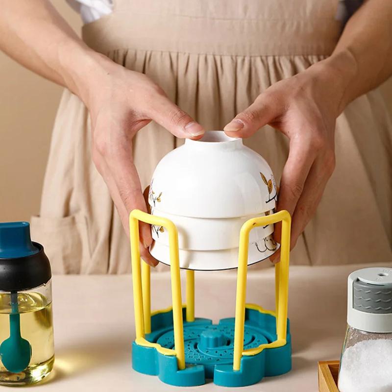 Rotating Dish Rack Large Capacity Extendable Plastic Kitchen Storage Rack for Countertop Draining and Drying Dishes Cups Bowls