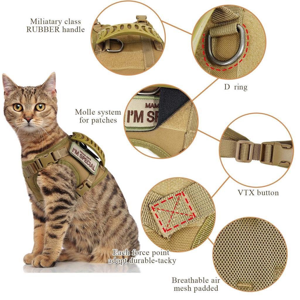 Tactical Cat Harness with 2 Patches Stickers For Puppy Military Vest Harnesses Service Working Training Small Dogs Accessories