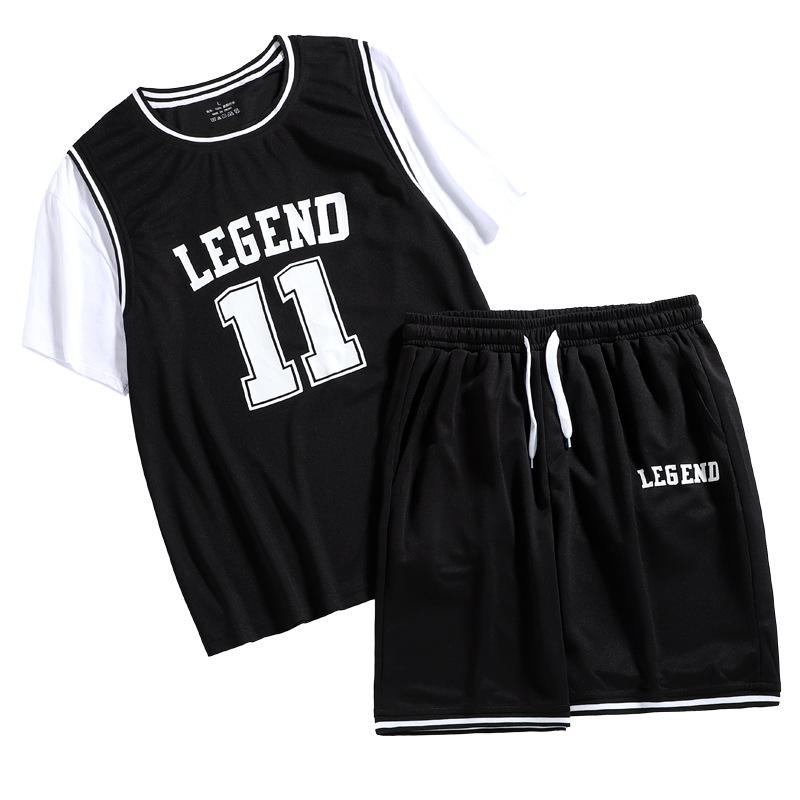 

Корейские шорты с коротким рукавом, повседневная летняя футболка, костюм для мужчин L чёрный