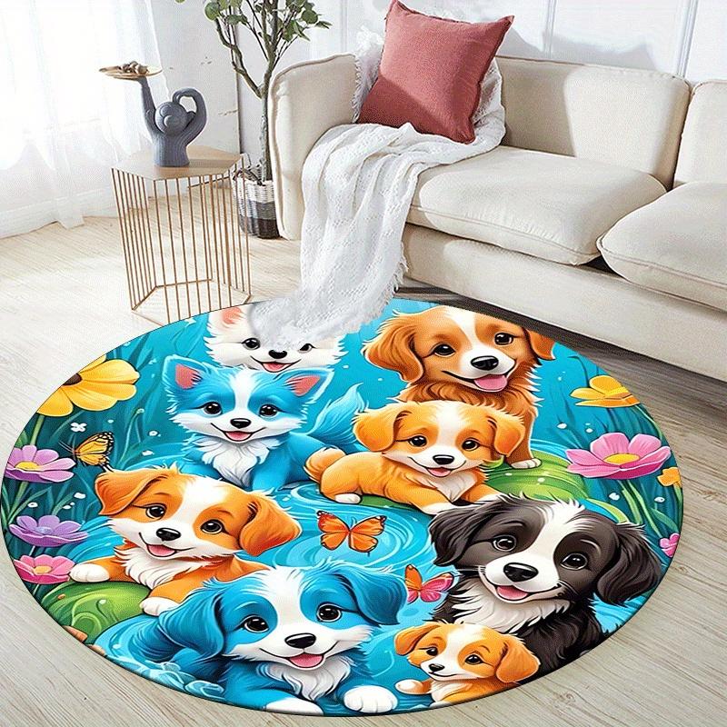 1pc Soft, Absorbent & Non Slip Cute Puppy Round Rug Soft Circle Rug for Living Room & Bedroom Decor, Chair Mats, and Unforgettable Home Gift
