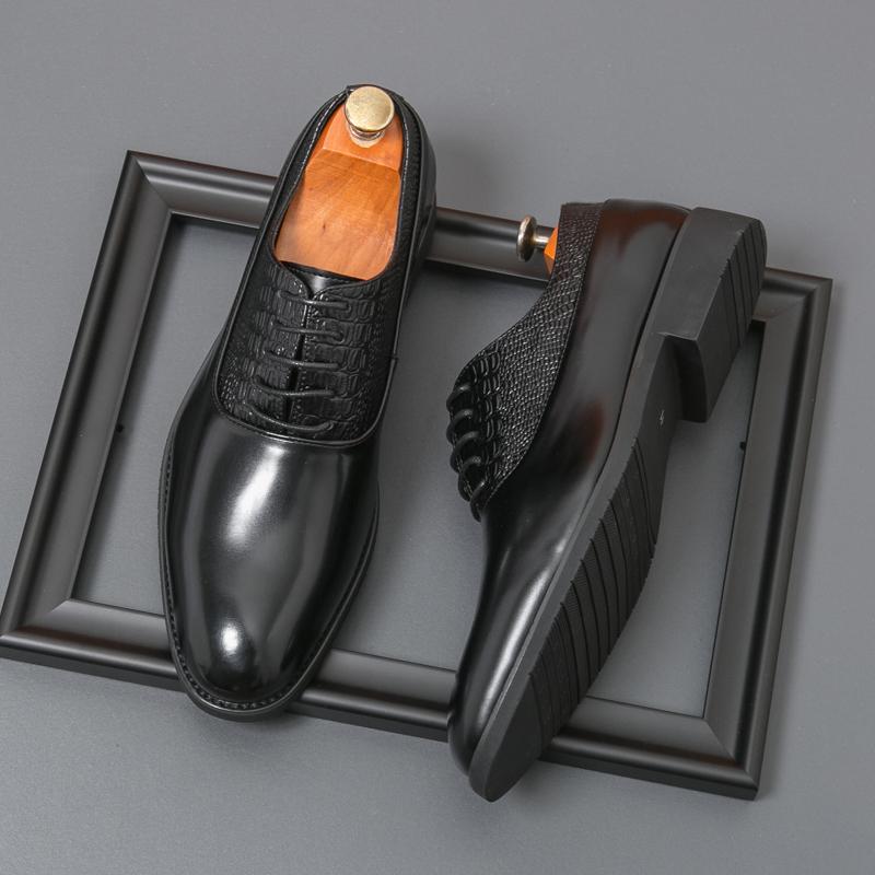 Fashion Crocodile Pattern Men Classic Leather Shoes Luxury Oxfords Male Derby Shoes Casual Wedding Shoes Mens Handmade Formal Dress Shoe