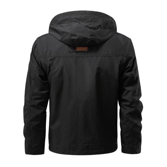 Pánská bunda Odstranění klopy Bunda s kapucí a dlouhým rukávem Kabát s více kapsami Design Jednobarevná léga na zip Venkovní bunda