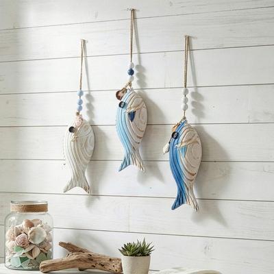 Wandhängende Dekoration Fischförmiger Holzschnitzerei Anhänger mit Lanyard Einfach aufzuhängen Vielseitige Wandkunst für Badezimmer Tür Eingang