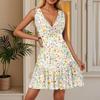 Women's Summer Dress V Neck Sleeveless Casual Floral Print Hem Pleated Dress