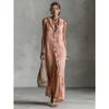2026 New Women's Casual Loose Sleeveless Long Dress with Single-Breasted Buttons and Fashionable Hood
