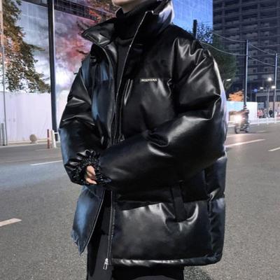 Americanstyle High Street Pu Leather Cotton-padded Jacket Men Bread Suit Winter Thickened Warm Stand Collar Leather Cotton-padded Jacket Couple's Coat