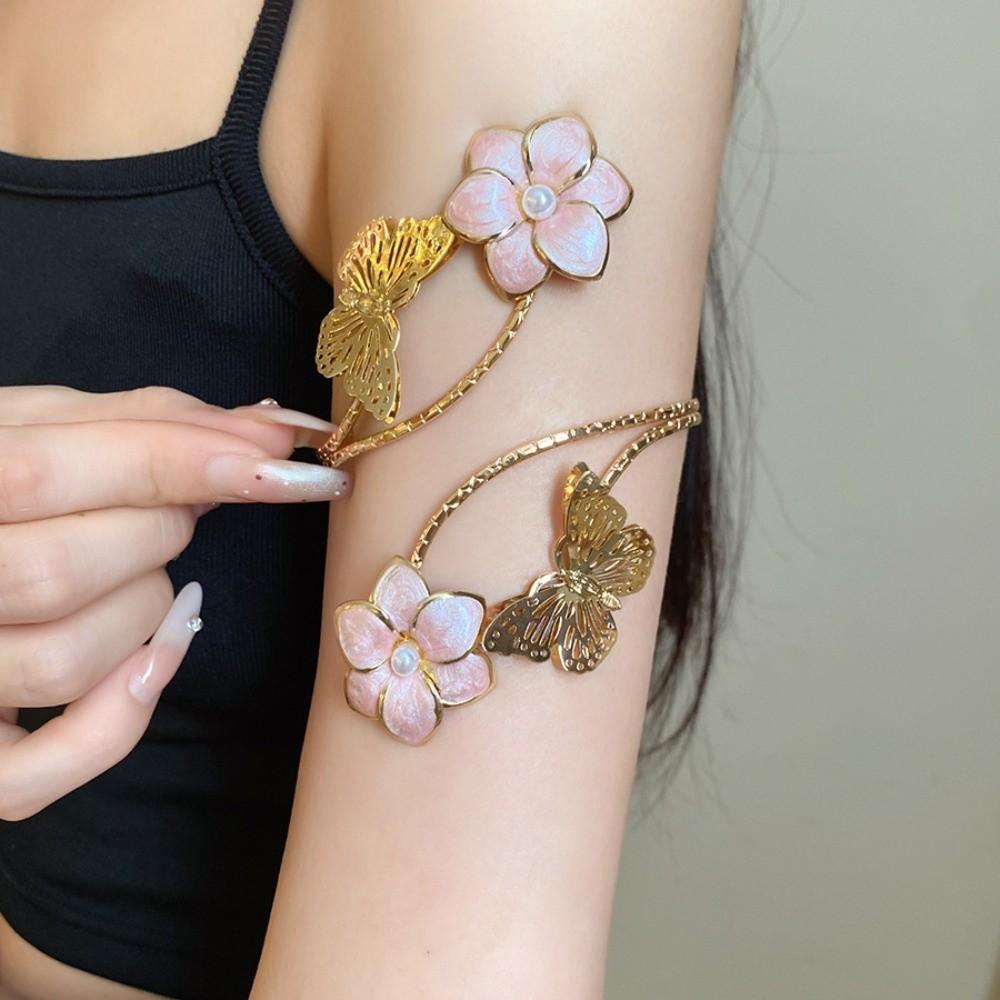 Iron Flower Butterfly Arm Cuff Twist Line Wide Open Arm Cuff Fashion Bohemian Bracelet Women