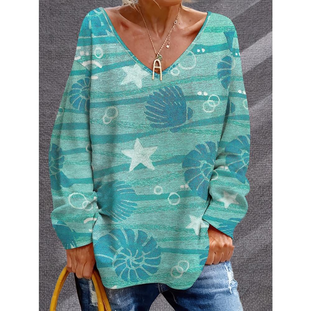 

Freshly Printed Stripes Oceanic Elements Long-Sleeved Plus-Sized Women s T-Shirt 4XL