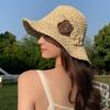 Summer Hand Crochet Beach Bucket Hat For Women Wide Brim With Flower Foldable Girls Outdoor Breathable Sunscreen Cap Party Gift
