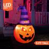 Joyfy 5 FT Halloween Inflatable Pumpkin with Witch Hat and Build-in LED Blow Up Halloween Decorations Outdoor Decorations