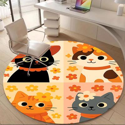 1pc Floral Cats Office Round Area Rug, Indoor Mat Suitable ForOffice, Under Office Chairs Bedroom Living Room Home Decor, Room Deco, N43