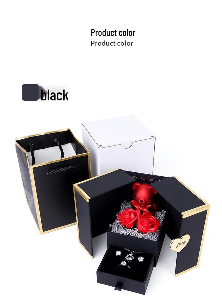 Little Bear Rose Necklace Box: Elegant Light Luxury Preserved Flower for Valentine's & Mother's Day