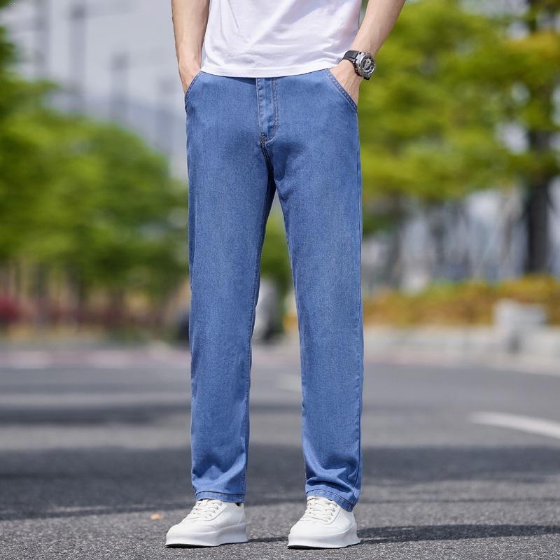 Men’s Lightweight Stretch Denim Trousers: New Summer Relaxed-Fit Straight-Leg Trousers – Versatile Business Trousers