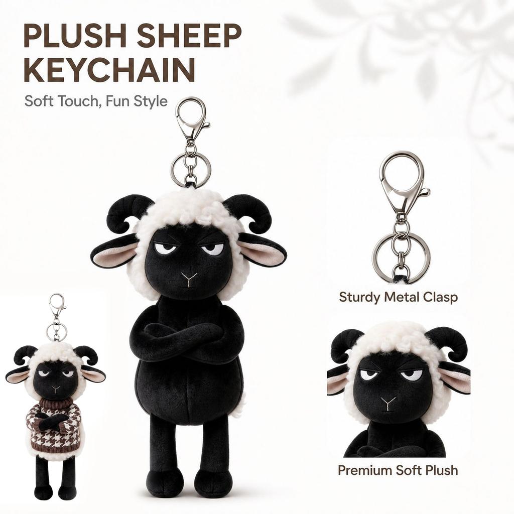 Edgy Cool Black Wool Plush Toy Charm