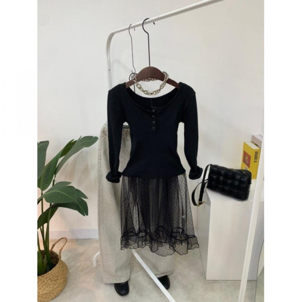 C S In The Room U neCk Ribbed Long Sleeve Knit 5ColorS CU 050