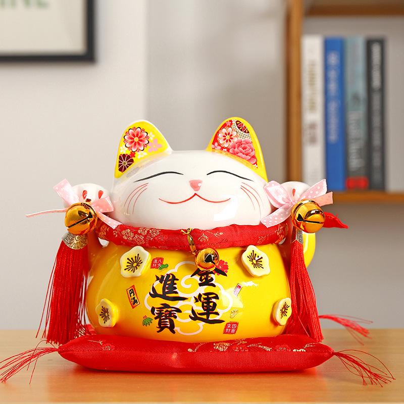 Lucky Cat Ceramic Piggy Bank | Creative Japanese Ornament | Cute Mini Gift for Birthdays or Store Opening