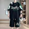 Men's Trendy Summer Ice Silk Two-Piece Set: Cool Short Sleeve T-shirt & Shorts for Casual Sporty Style