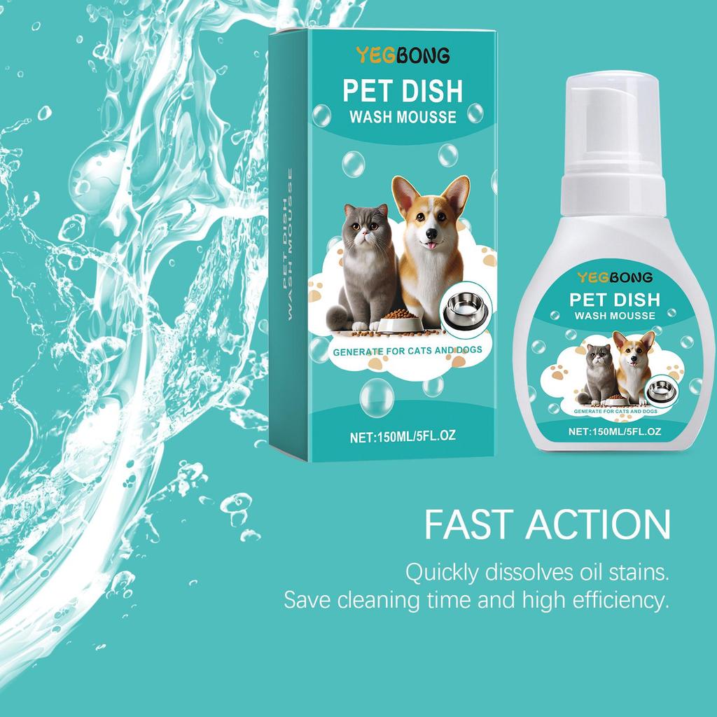 YEGBONG Pet Bowl Cleaning Mousse for Cat and Dog Tableware - Removes Mucus and Saliva