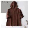 Korean Fashion Summer Women Oversized Cardigan Hooded Coffee Purple Cotton Linen Casual Loose Blouse Plus Size Vintage Ladies Thin Coat