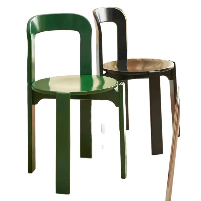 Nordic Solid Wood Dining Chair Stackable Household Seating Light Luxury Colored Restaurant Chair Compact Modern Design