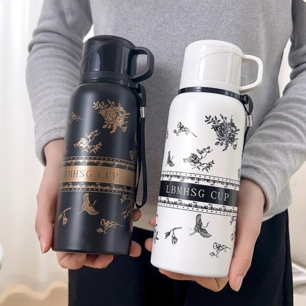 Double Layer Gardenia Thermo Bottle 316 Stainless Steel Portable Water Bottle  Coffee Drinking