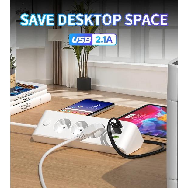 EU Angle Extension Power Strip With Night Light Clock 2 USB 2 Type‑C Ports for Desktop Home Indoor Application 1
