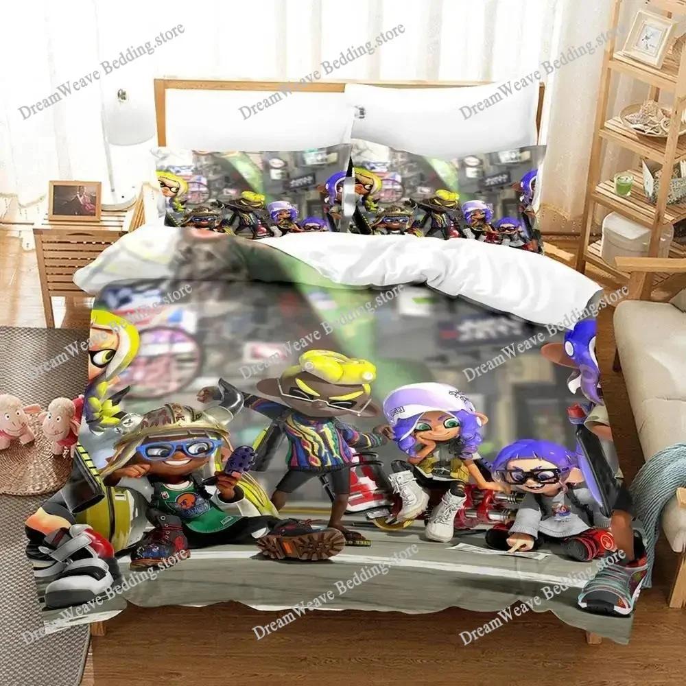 Kawaii Game Splatoon 3 Bedding Set Single Twin Full Queen King Size Bed Set Adult Kid Bedroom Duvet Cover Sets Bed Sheet Set