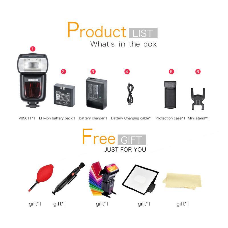 

Godox V850II GN60 2,4G беспроводная система X Speedlite вспышка с литий-ионным аккумулятором и автомобильным зарядным устройством для камеры Canon Nikon Sony