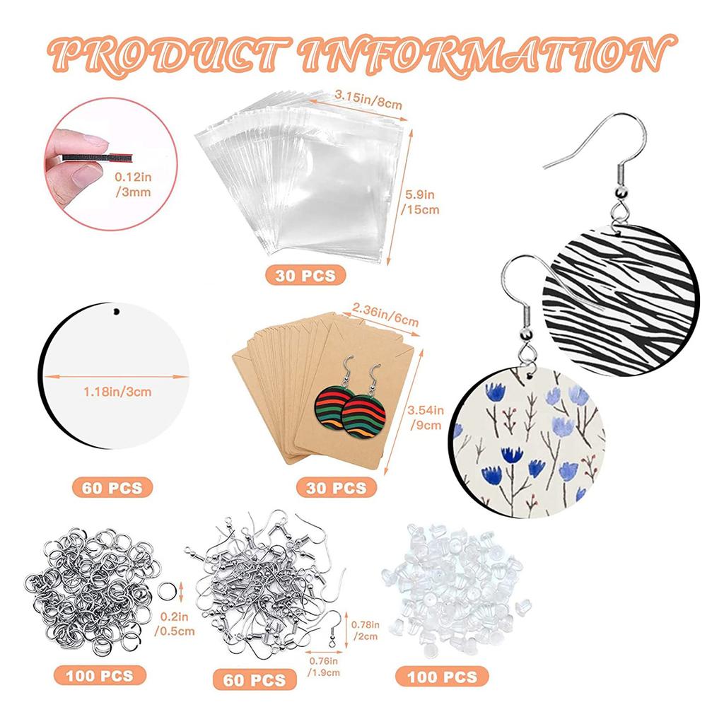Thermal Transfer Earrings Sets with Earring Hooks Ear Plugs Jump Rings Kraft Paper Sublimation Earring Blanks Products