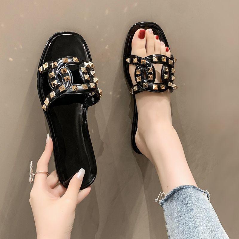 2025 summer new willow nail cool slippers women's flat bottom wear non-slip one-word slippers fashion versatile beach sandals