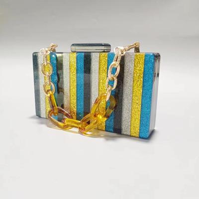 Summer Dinner Bag Retro Color Bar Splicing Acrylic Shoulder Chain Bag Bag Women