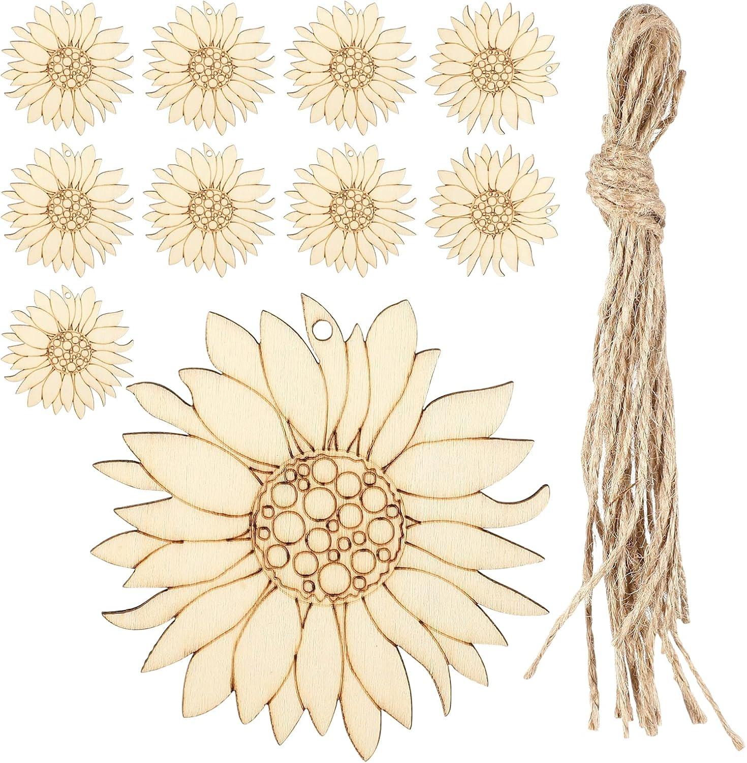 

10pcs Unfinished Wood Pieces Cartoon Flower Pattern Unfinished Wooden Cutouts for DIY Craft Spring Summer Decoration 8cm(3.15inch)