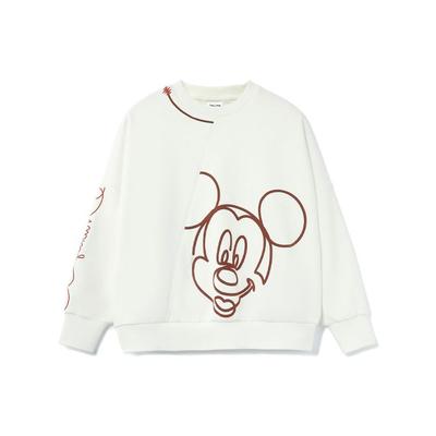 Li Ning X Disney Collaboration Sports Fashion Series Cartoon Print Fleece Crewneck Pullover Long Sleeve Sweatshirt Women Sweatshirt White AWDRD62-1