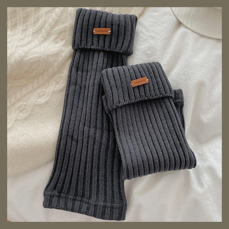 Autumn Winter Leg Warmers Japanese Simple Loose Long Socks Female Knitted Warm Foot Cover White Black Y2K Stockings Leg Warmers
