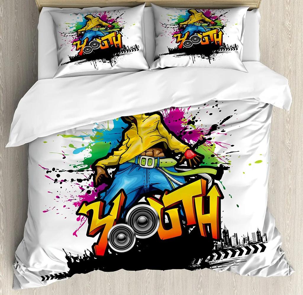 Skul Soft Duvet Cover Skateboard Human Skul featuring Skateboard Print for Children Kids Young Boys Tens Rom Decor Extreme Sport Theme Comfortable