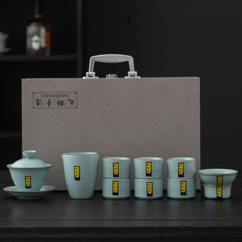 Ceramic Household Full Box Kung Fu Tea Ru Kiln Crackle Teapot Gaiwan Gift Set